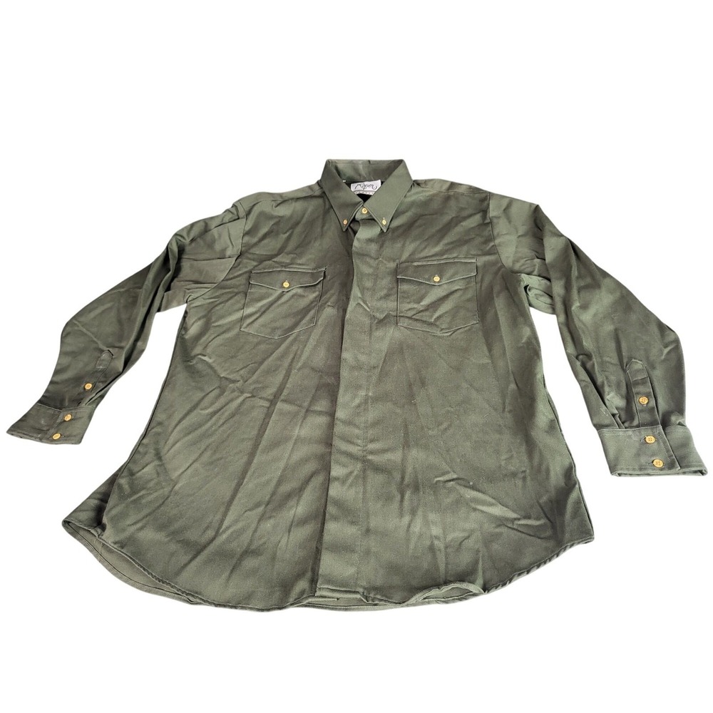 Roper Shirt Men‎ XL Green Solid Classic Cotton Blend Western Button Up Cowboy